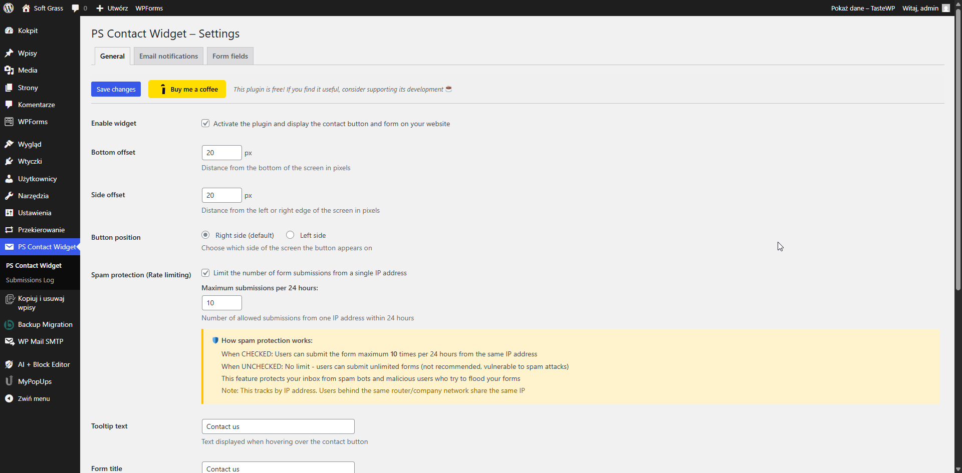 General settings tab